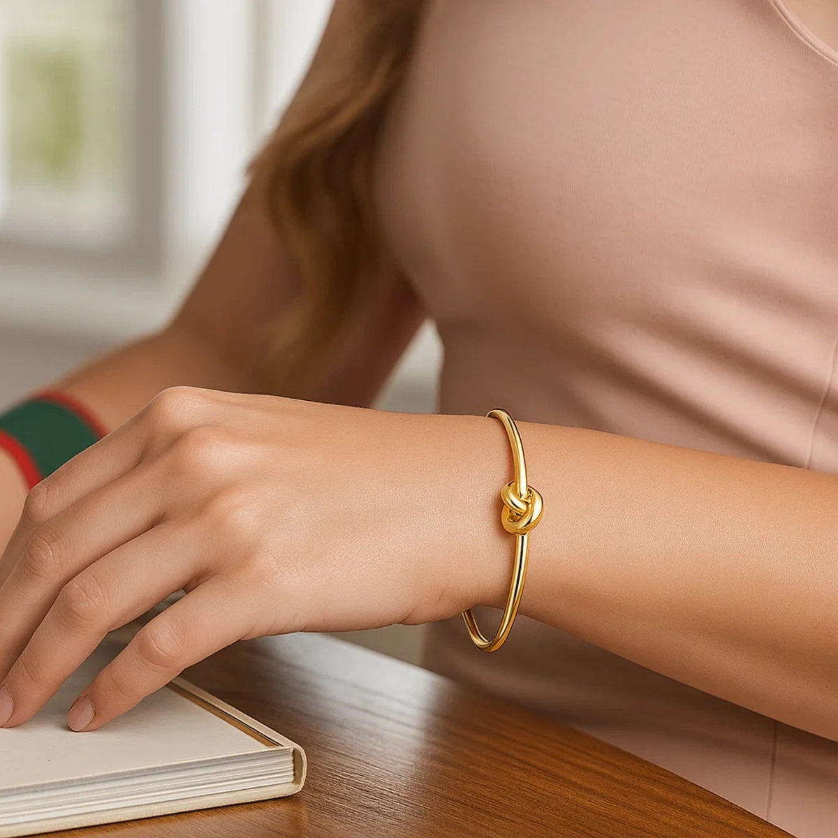 14K Yellow Gold Polished Cuff Bangle with Knot (5.50 mm), view 5