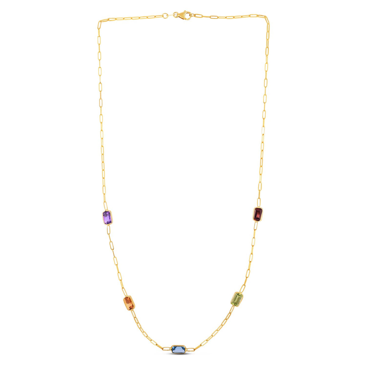 14K Yellow Gold Multi Gemstone Paperclip Necklace (1.50 mm), view 2