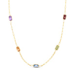 14K Yellow Gold Multi Gemstone Paperclip Necklace (1.50 mm), view 3