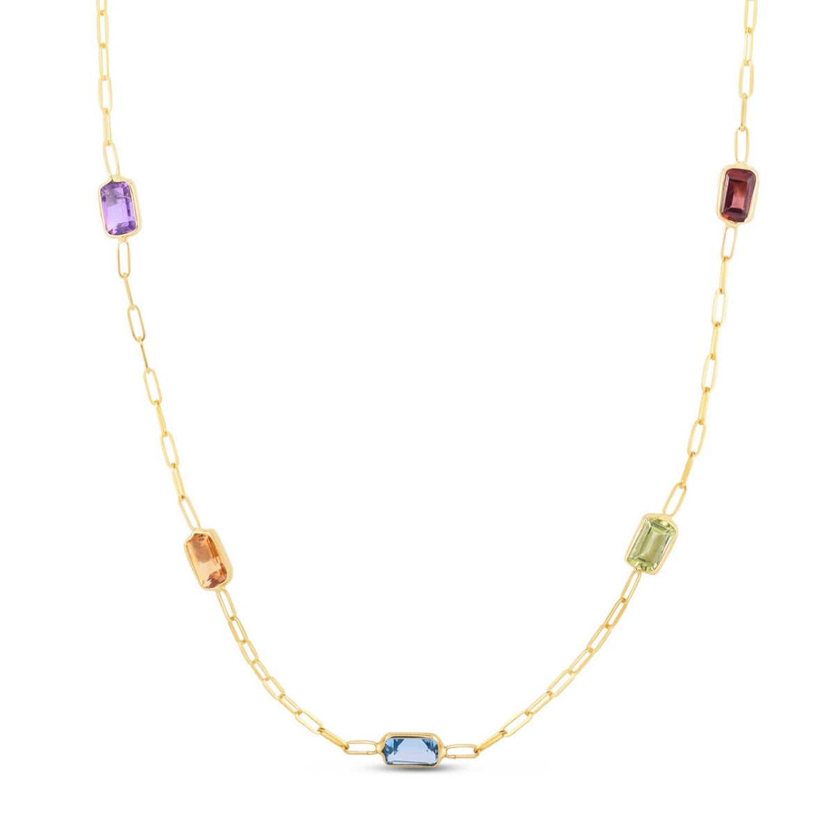 14K Yellow Gold Multi Gemstone Paperclip Necklace (1.50 mm), view 3