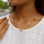 14K Yellow Gold Multi Gemstone Paperclip Necklace (1.50 mm), view 6