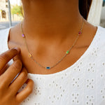 14K Yellow Gold Multi Gemstone Paperclip Necklace (1.50 mm), view 7
