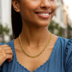 14K Yellow Gold Charm Lock Paperclip Chain, view 4