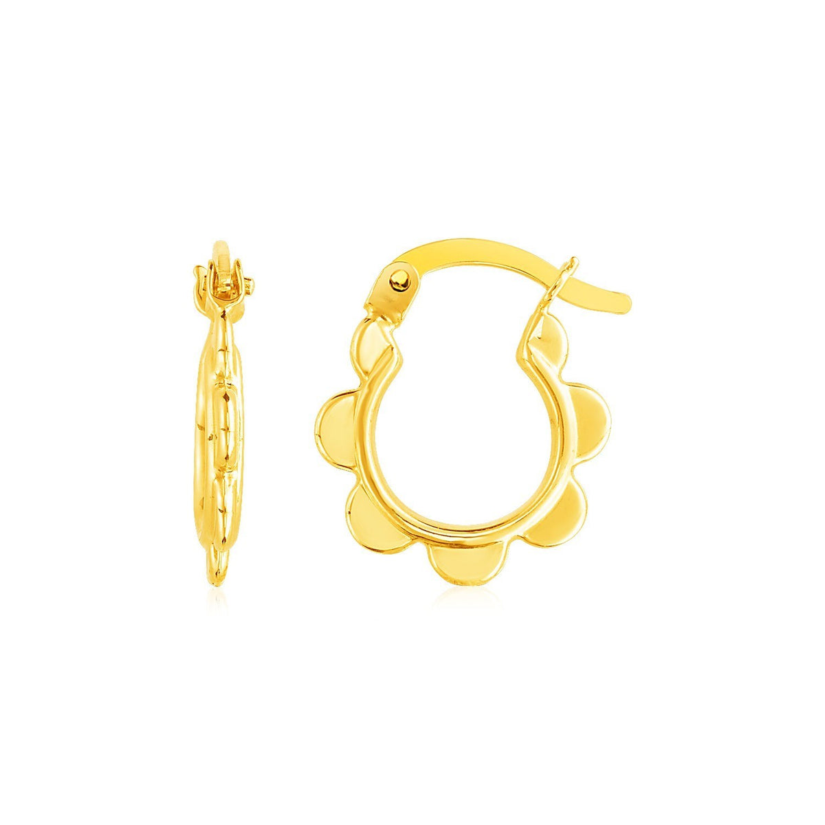 14K Yellow Gold Scalloped Hoop Earrings