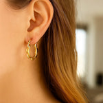 14K Yellow Gold Scalloped Hoop Earrings, view 3
