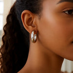 Sterling Silver Round Hoop Earrings (30.00 mm), view 3