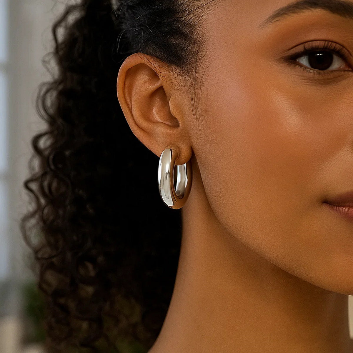 Sterling Silver Round Hoop Earrings (30.00 mm), view 4