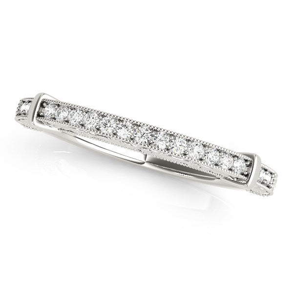 14K White Gold Bead Border Modern Wedding Band (1/8 cttw)