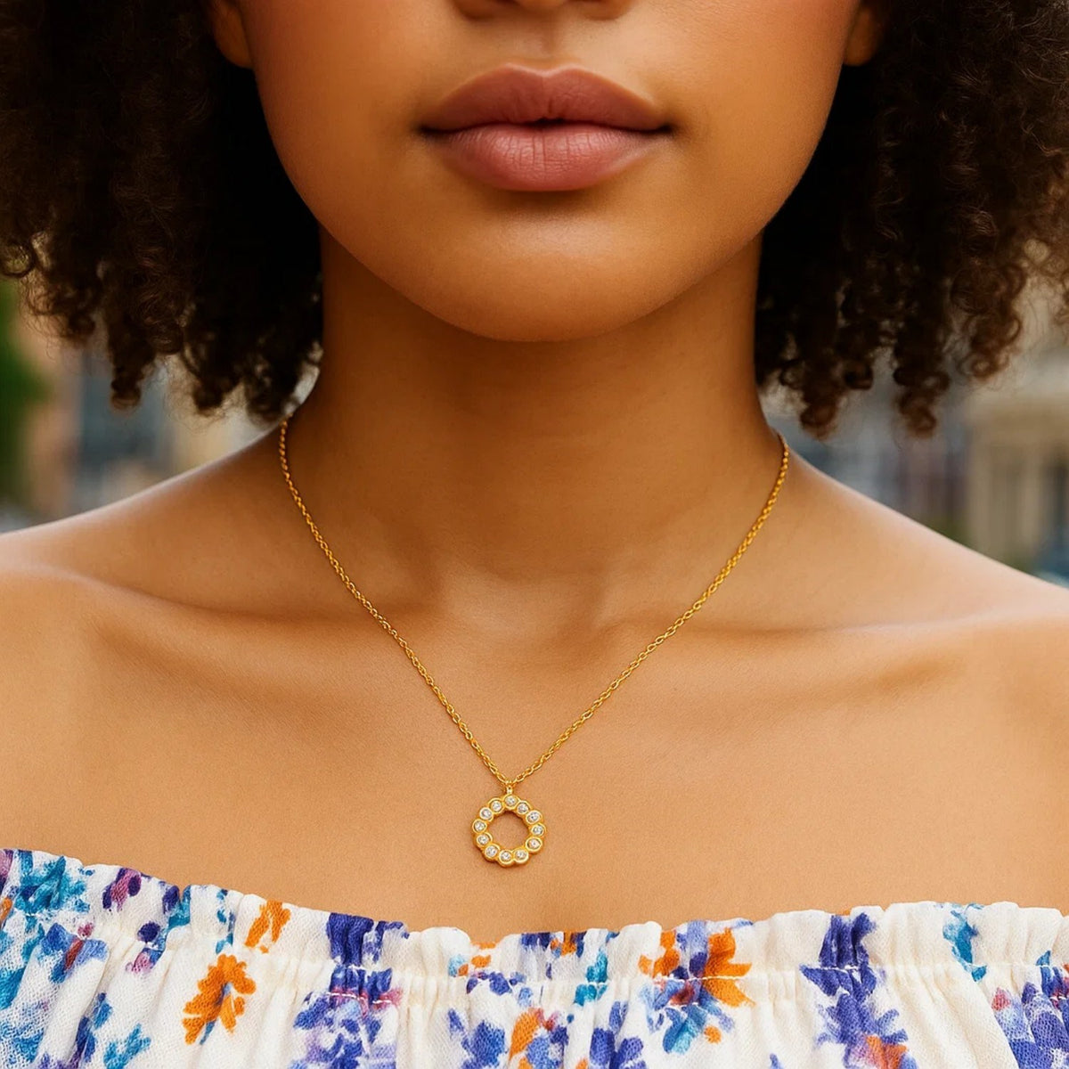 Classic 14K Yellow Gold Petite Diamond Circle Necklace, view 5