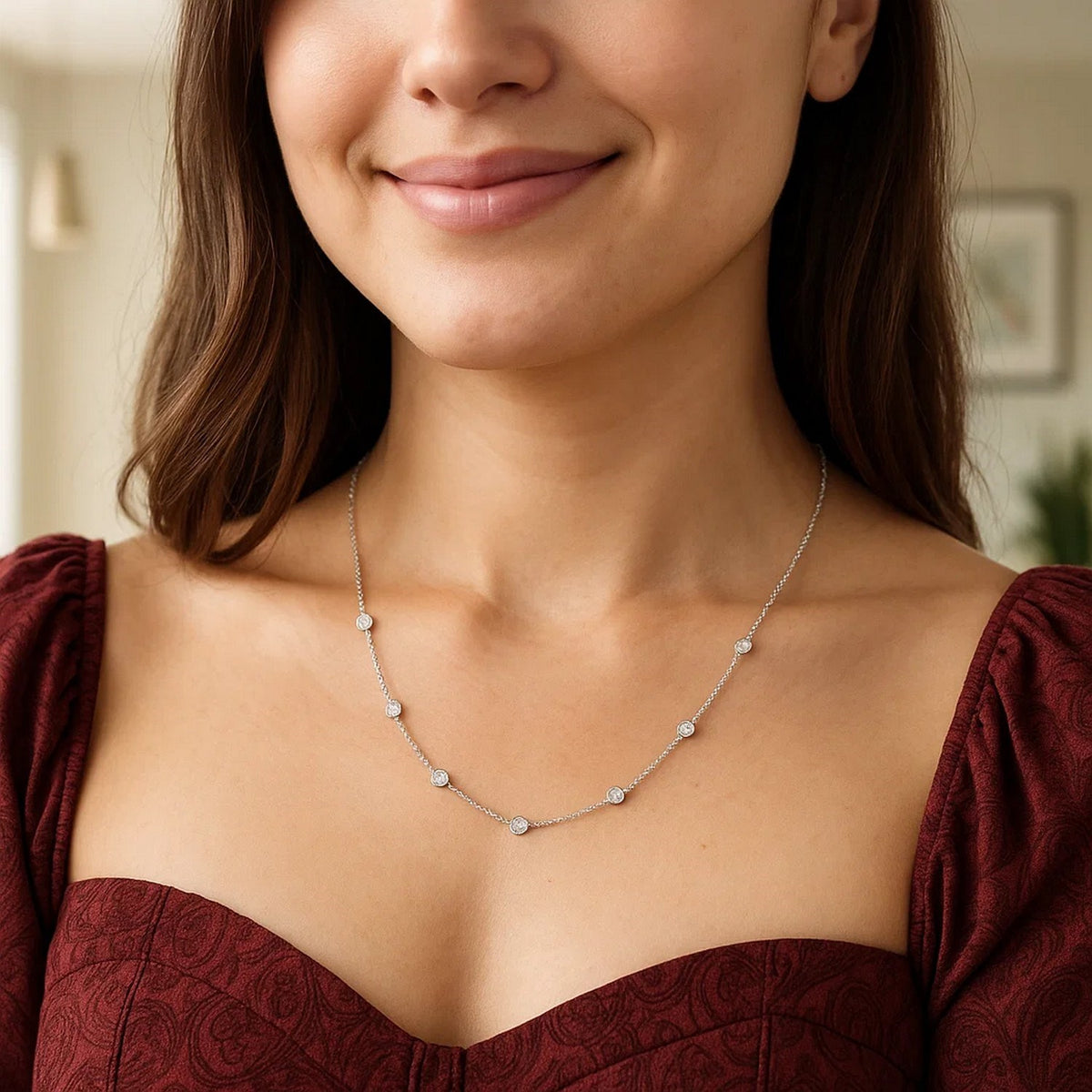 14K White Gold Diamonds by the Yard Necklace, view 4