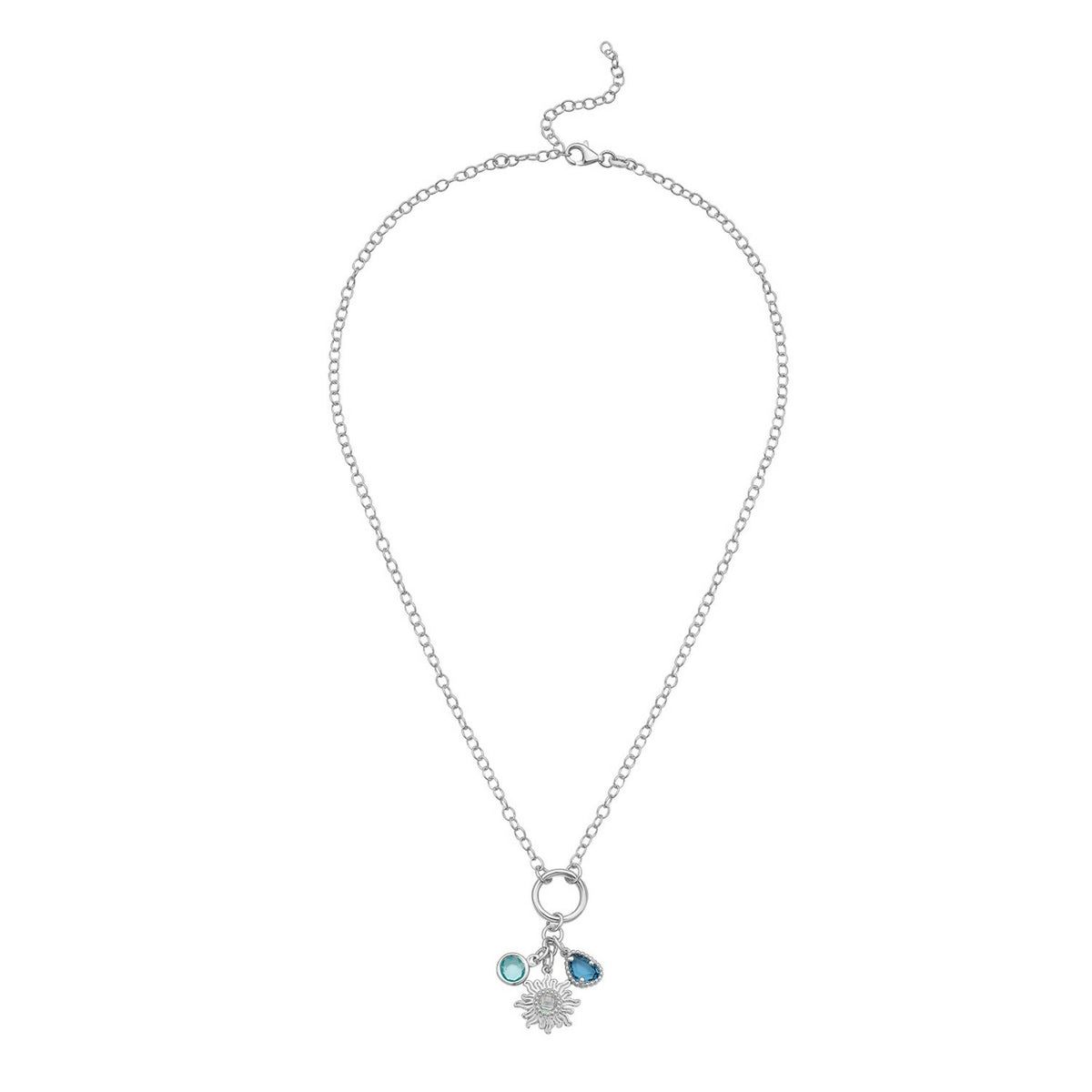 Sterling Silver Rhodium Plated Sunflower Cubic Zirconia Charm Necklace, view 2