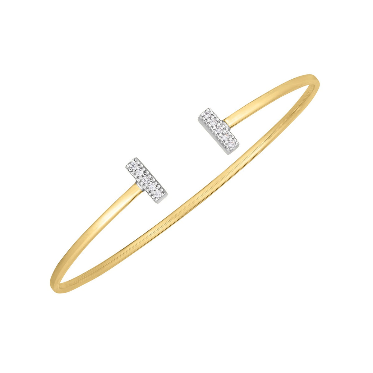14K Two Tone Gold Diamond Tee Bar Bangle (2.00 mm), view 2