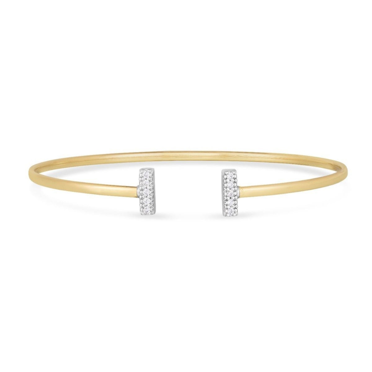 14K Two Tone Gold Diamond Tee Bar Bangle (2.00 mm), view 3