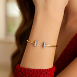 14K Two Tone Gold Diamond Tee Bar Bangle (2.00 mm), view 4