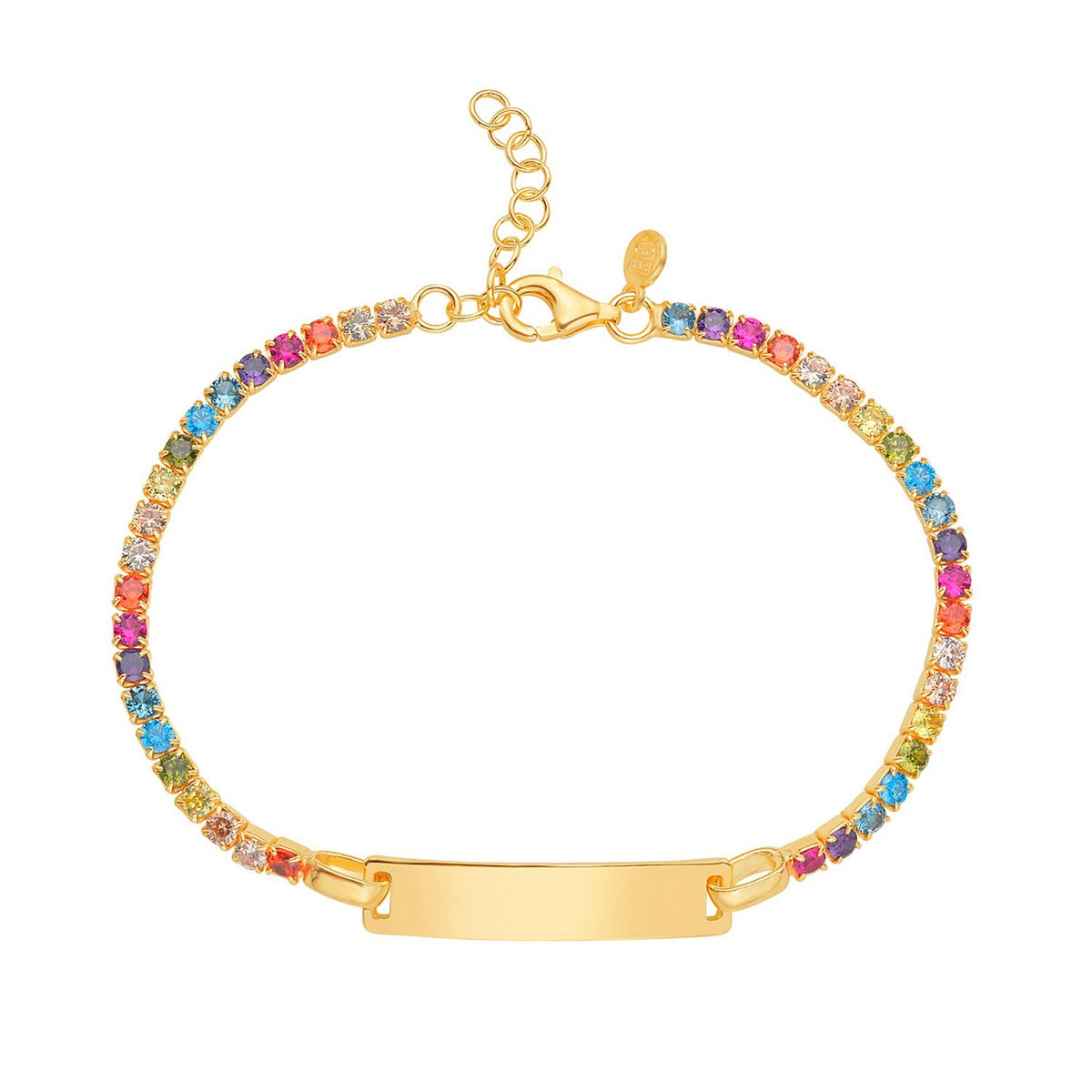 Sterling Silver Gold Plated Rainbow CZ ID Bracelet (2.70 mm), view 2