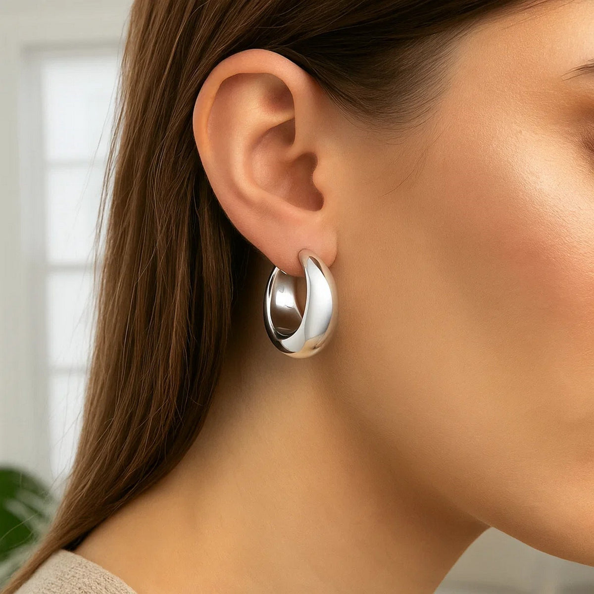 Sterling Silver Sculpted Hoop Earrings, view 2
