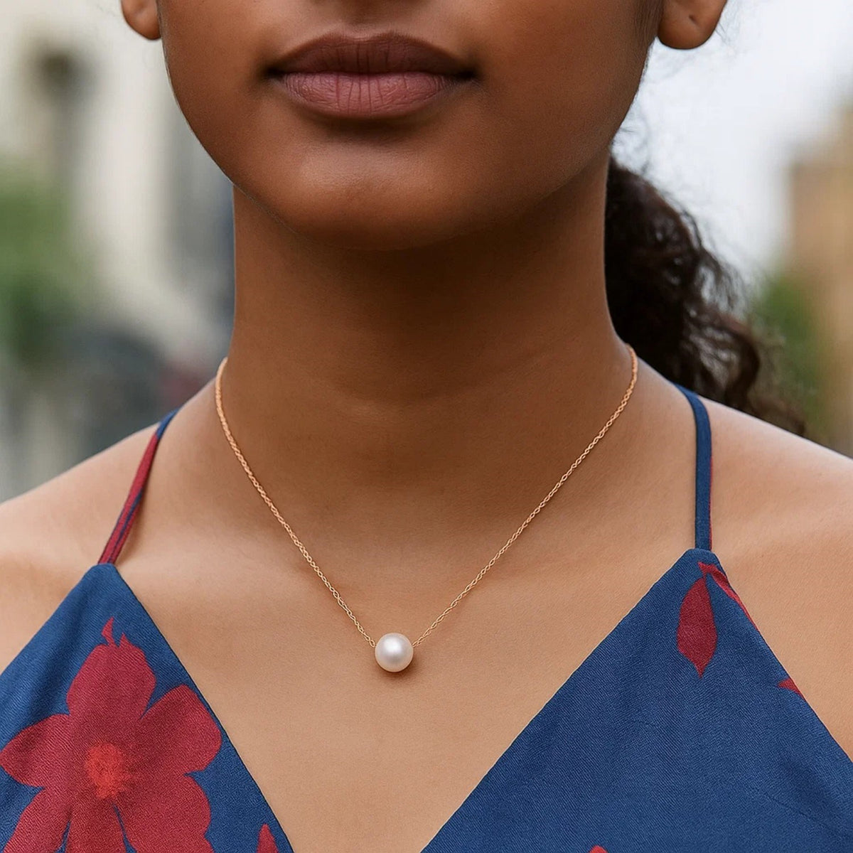 14K Rose Gold Pearl Solitaire Necklace, view 3
