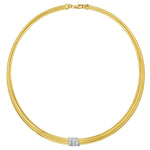 14K Yellow Gold Triple Row Diamond Omega Necklace