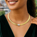 14K Yellow Gold Triple Row Diamond Omega Necklace, view 3