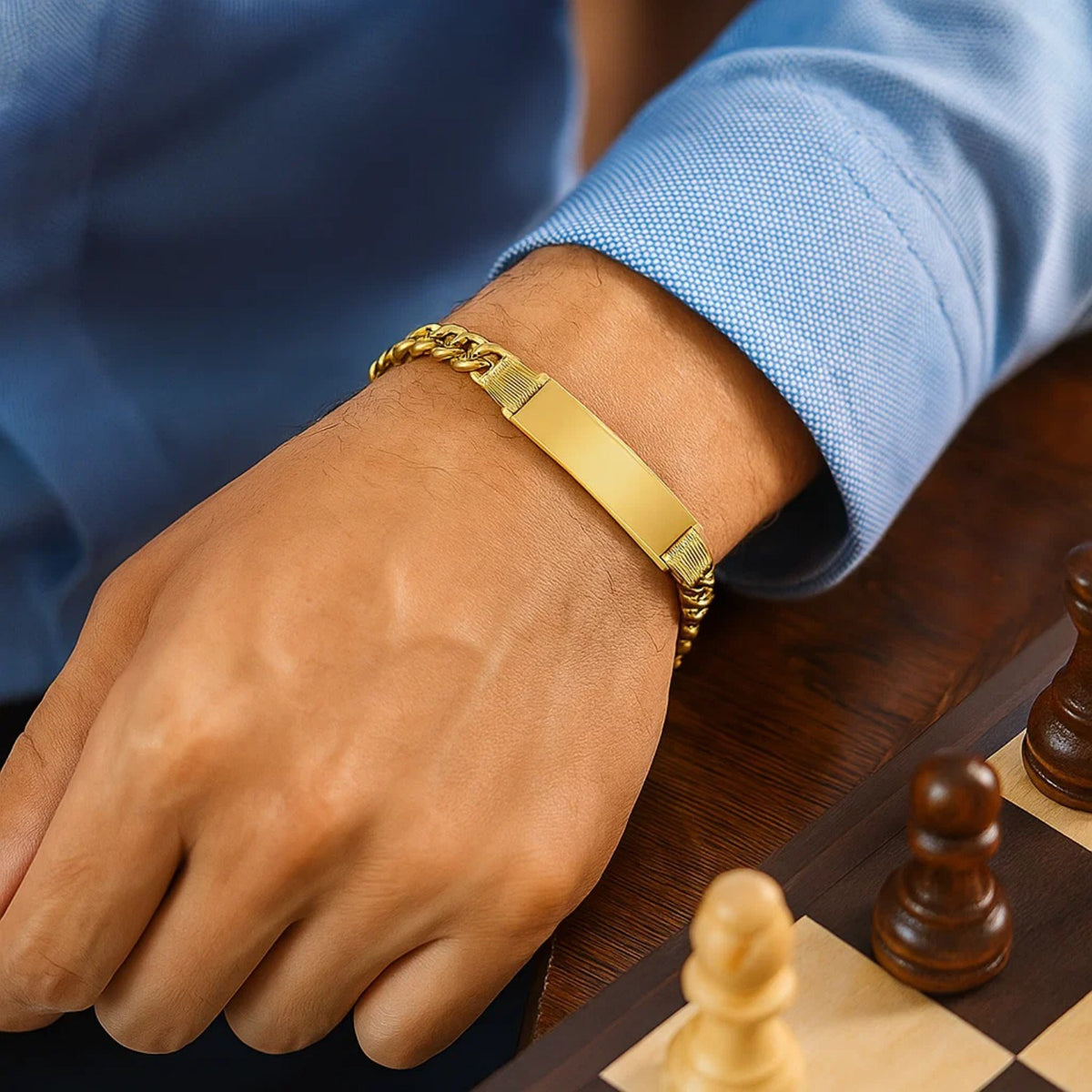 14K Yellow Gold Lite Cuban ID Bracelet (7.20 mm), view 4