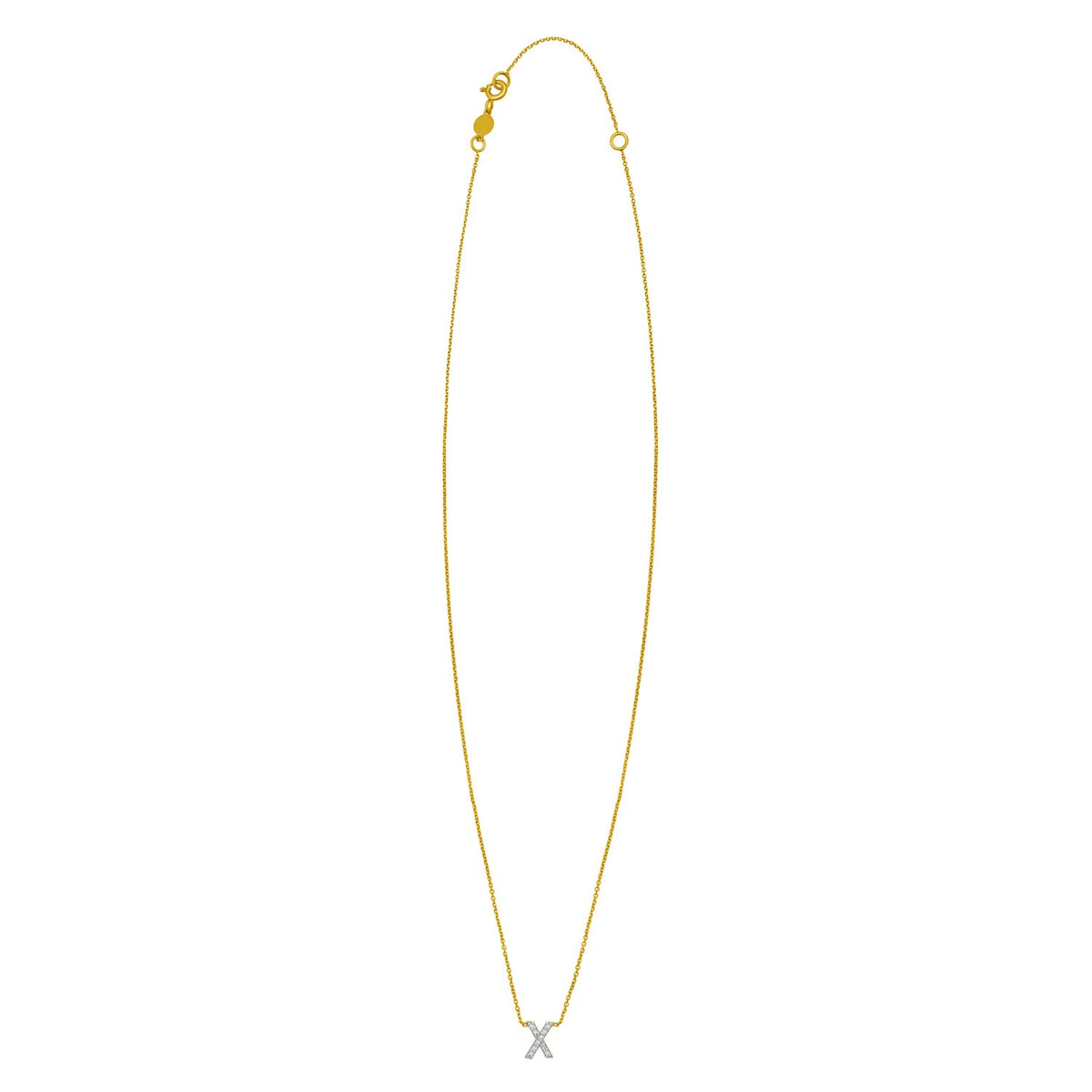 14K Yellow Gold Mini Diamond X Initial Pendant Necklace, view 2