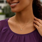 14K Yellow Gold Mini Diamond X Initial Pendant Necklace, view 4