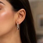 Sterling Silver Rhodium Plated Oval Hoop Earrings, view 2