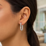 Sterling Silver Rhodium Plated Oval Hoop Earrings, view 3