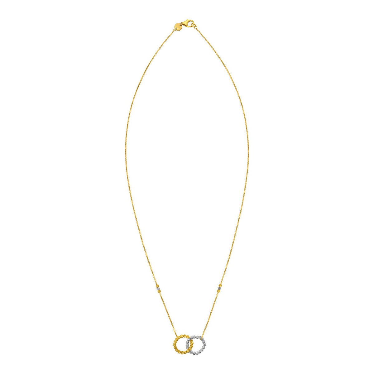 14K Two Tone Gold Interlocking Circle Necklace, view 2