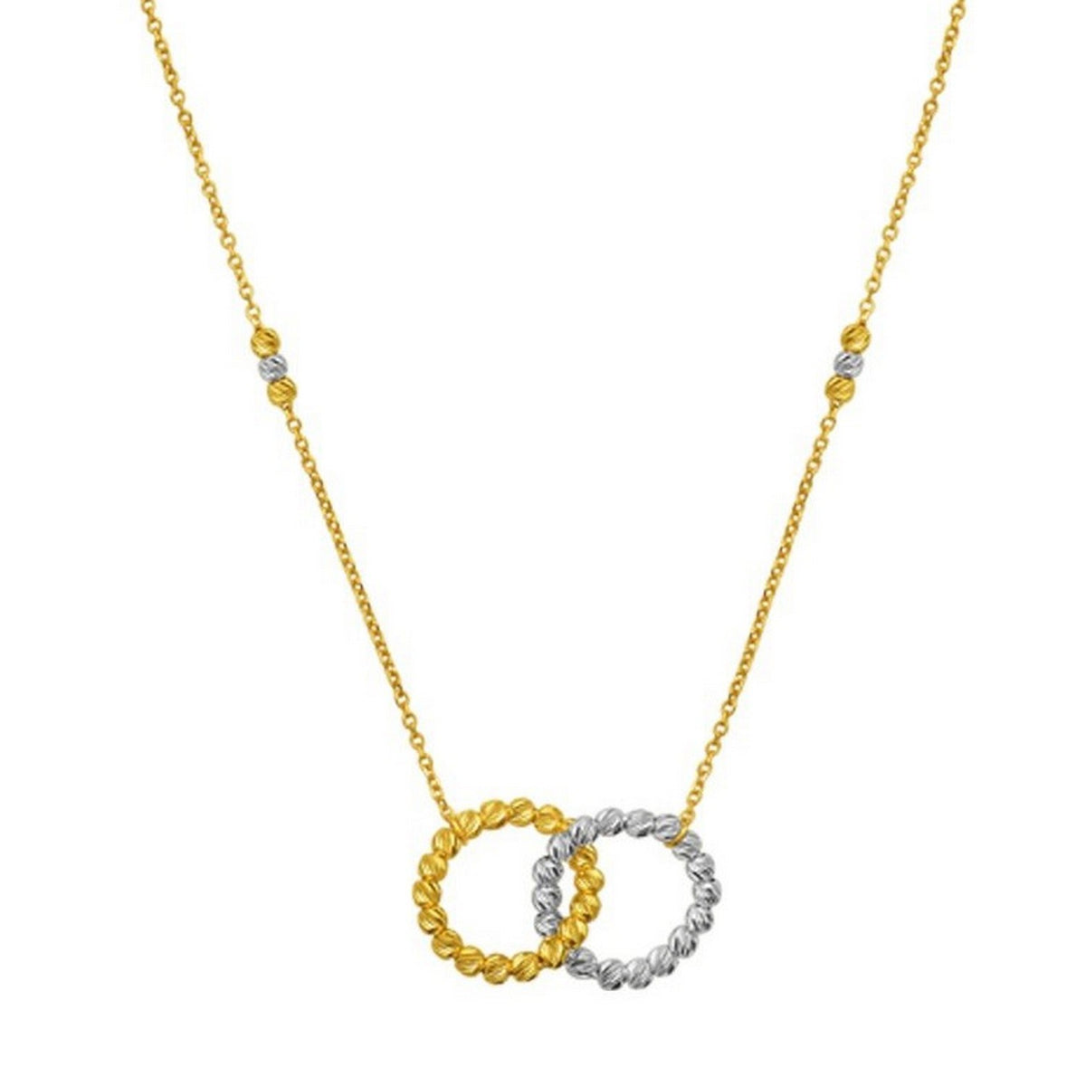 14K Two Tone Gold Interlocking Circle Necklace, view 3
