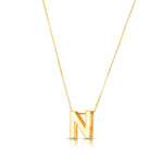 14K Yellow Gold Yours Truly Block Letter Initial N Necklace
