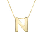 14K Yellow Gold Yours Truly Block Letter Initial N Necklace, view 2