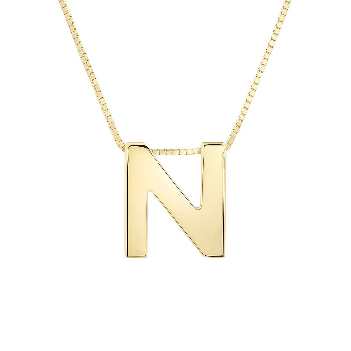 14K Yellow Gold Yours Truly Block Letter Initial N Necklace, view 2