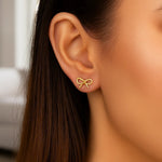 14K Yellow Gold Polished Bow Stud Earrings, view 2