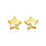 14K Yellow Gold Polished Star Earrings with Diamonds (6.50 mm)
