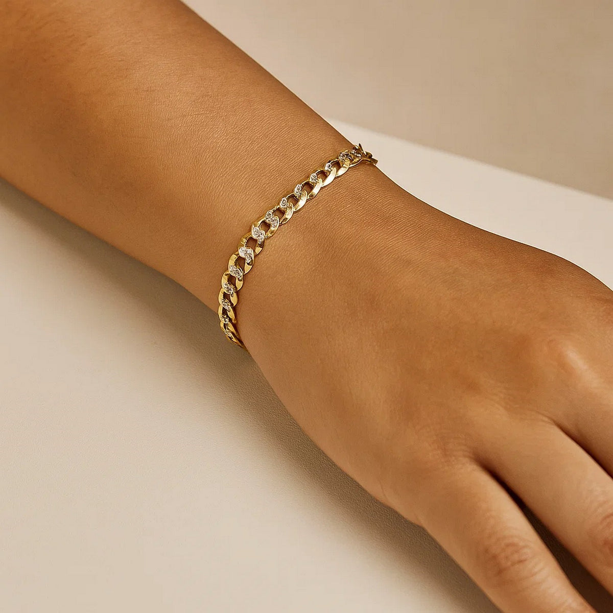 14K Two Tone Gold Pave Curb Bracelet (3.60 mm), view 4