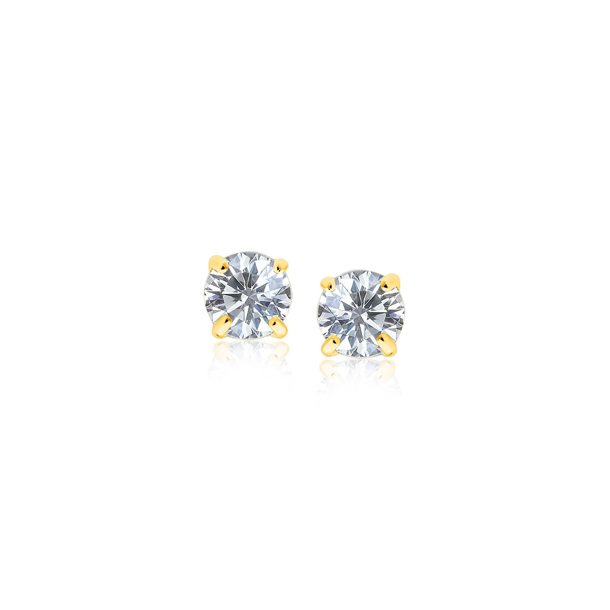 14K Yellow Gold Stud Earrings with White Hue Faceted Cubic Zirconia (3.00 mm)
