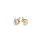 14K Yellow Gold Stud Earrings with White Hue Faceted Cubic Zirconia (3.00 mm), view 2