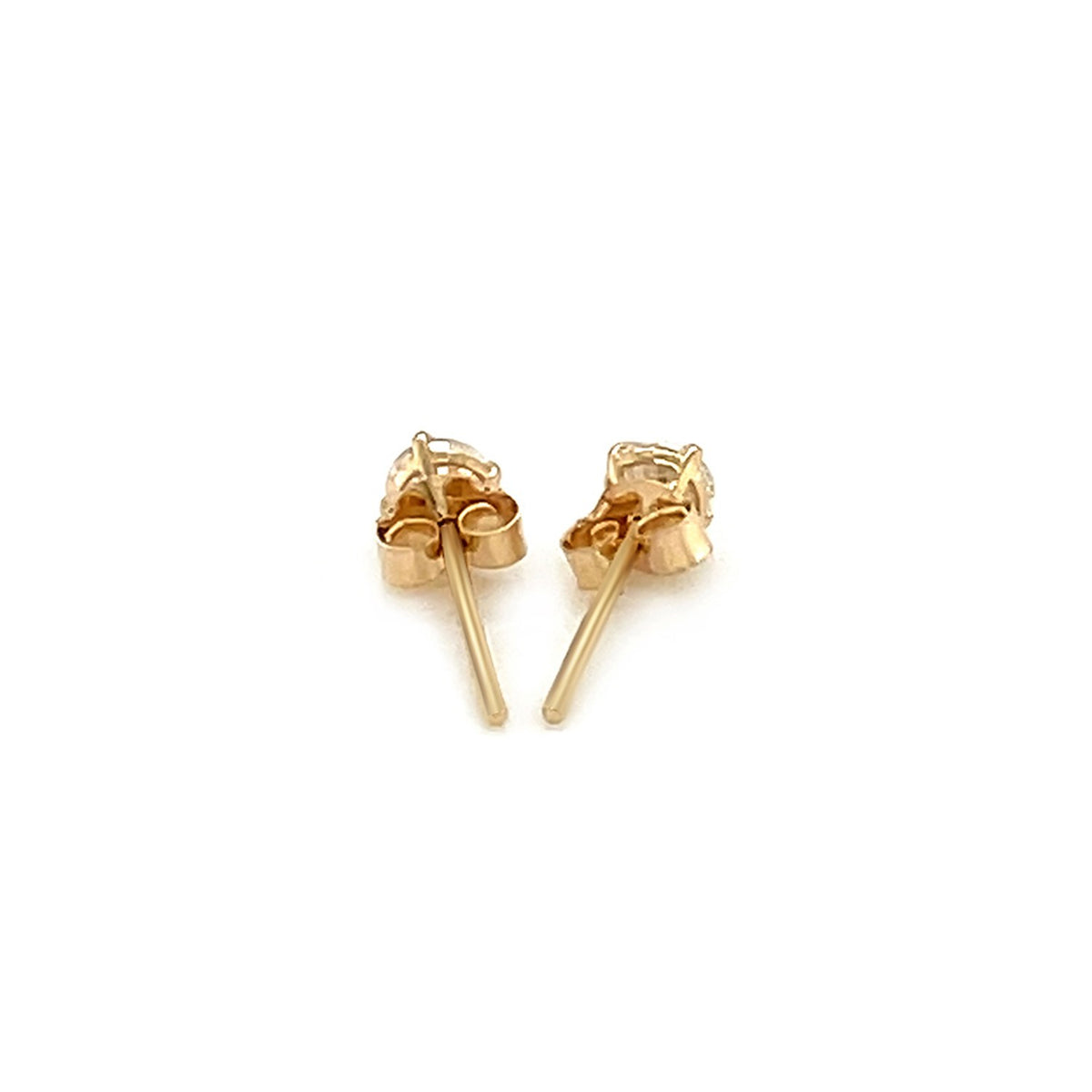 14K Yellow Gold Stud Earrings with White Hue Faceted Cubic Zirconia (3.00 mm), view 3