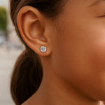14K Yellow Gold Stud Earrings with White Hue Faceted Cubic Zirconia (3.00 mm), view 4