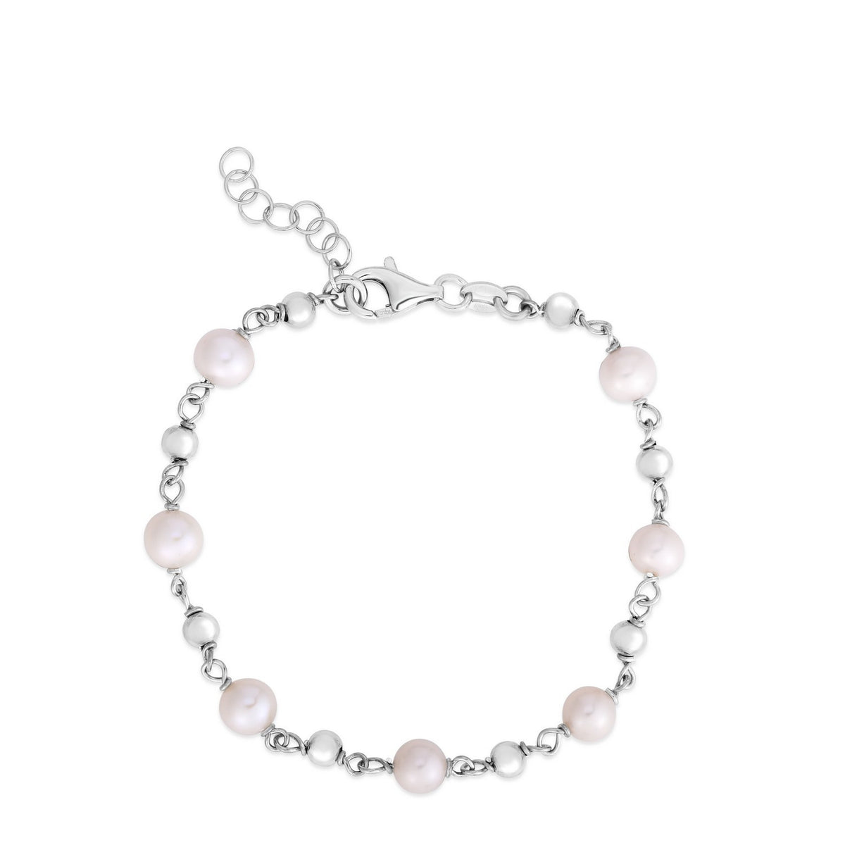 Sterling Silver Rhodium Plated Pearl Bead Bracelet, view 2