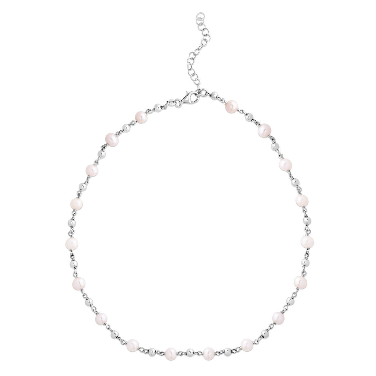 Sterling Silver Rhodium Plated Pearl Bead Bracelet, view 3