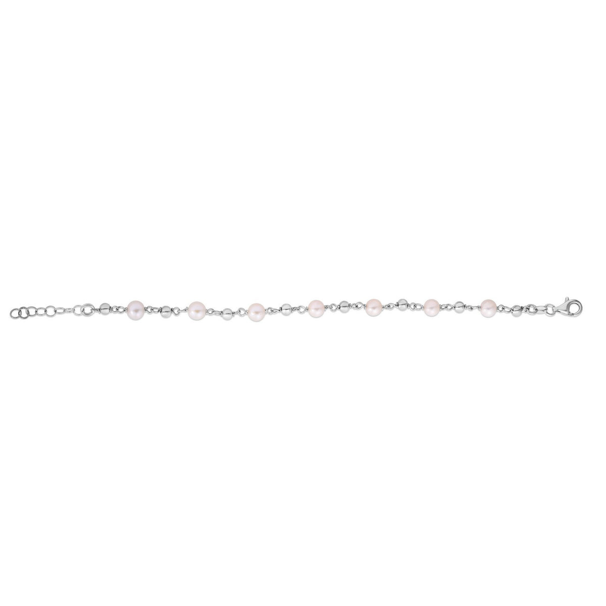 Sterling Silver Rhodium Plated Pearl Bead Bracelet, view 4