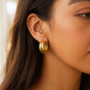 Sterling Silver Yellow Gold Plated Puffed Double Row Hoop Earrings, view 2