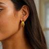 Sterling Silver Yellow Gold Plated Puffed Double Row Hoop Earrings, view 3