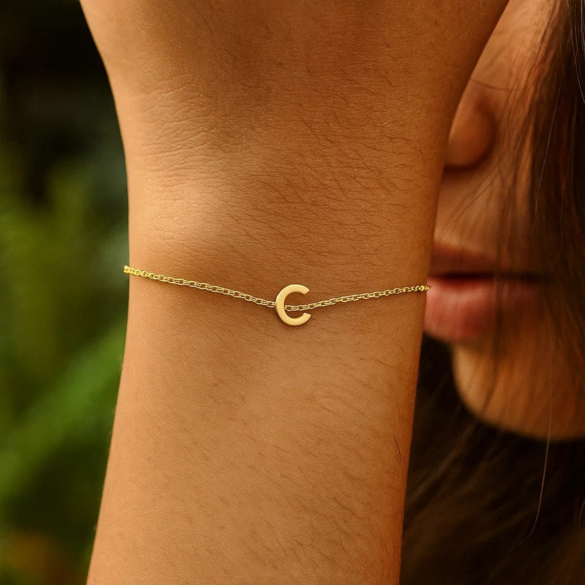 14K Yellow Gold Mini Initial C Bracelet, view 5