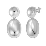Sterling Silver Rhodium Plated Puffed Oval Double Button Drop Earrings, view 2