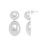 Sterling Silver Rhodium Plated Puffed Oval Double Button Drop Earrings, view 3