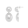 Sterling Silver Rhodium Plated Puffed Oval Double Button Drop Earrings, view 3