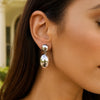 Sterling Silver Rhodium Plated Puffed Oval Double Button Drop Earrings, view 4